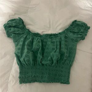 Green eyelet top